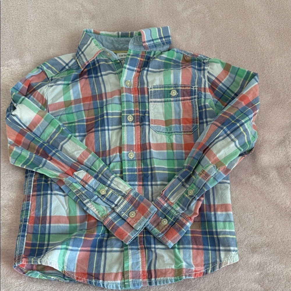 Carters Colorful Plaid Button Down Shirt Size 5
